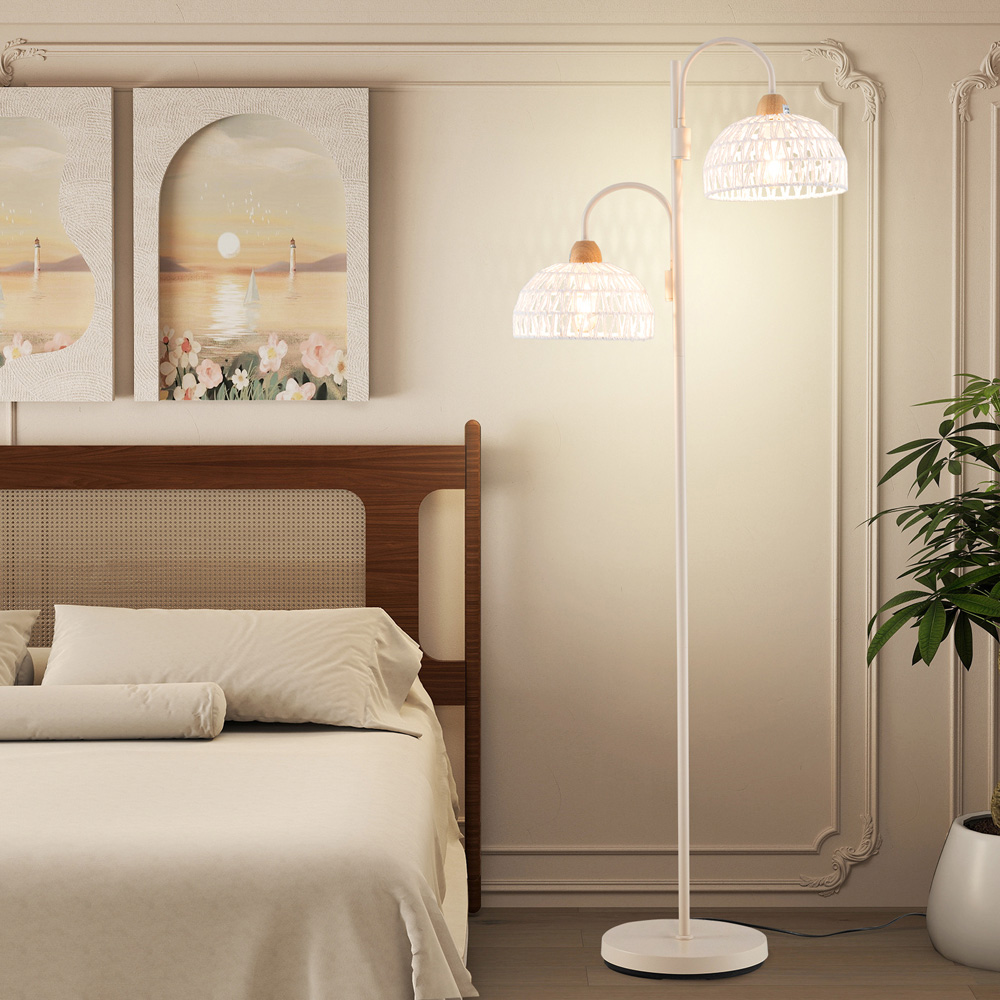 Costway 2 Light White Woven Shade Floor Lamp with Foot Switch Image 4