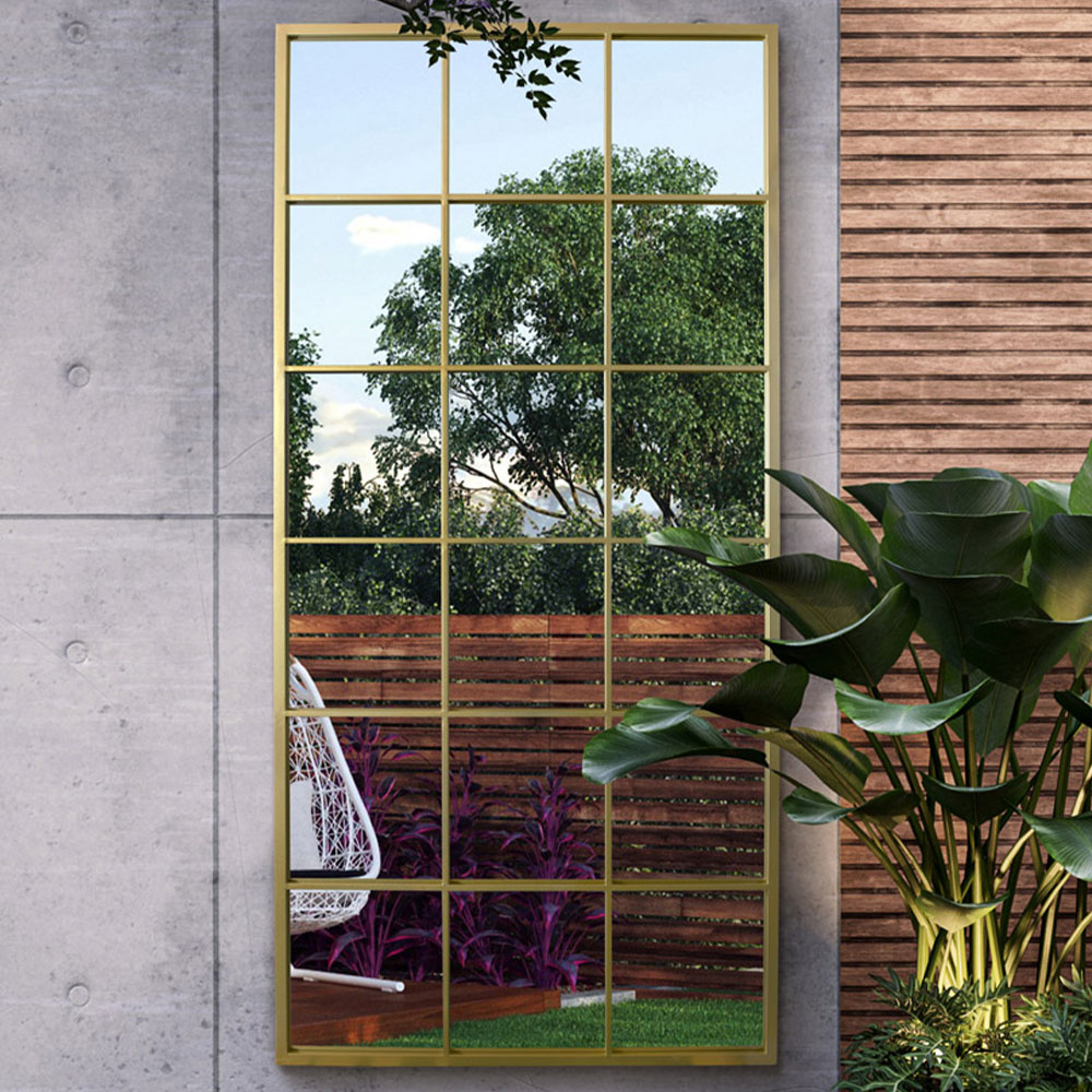 MirrorOutlet The Genestra Gold Modern Window Garden Wall Mirror 174 x 85cm Image 2
