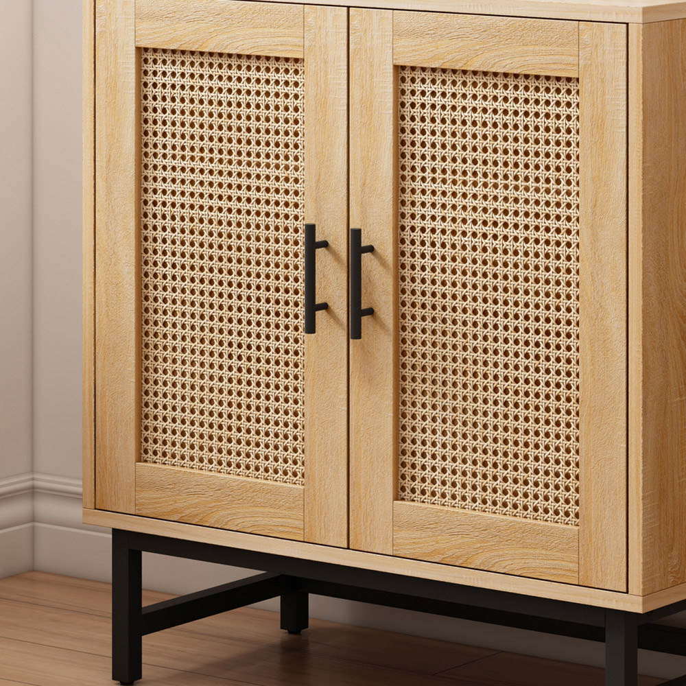 FurnitureHMD 2 Door Natural Rattan Wooden Storage Cabinet with Metal Legs Image 5