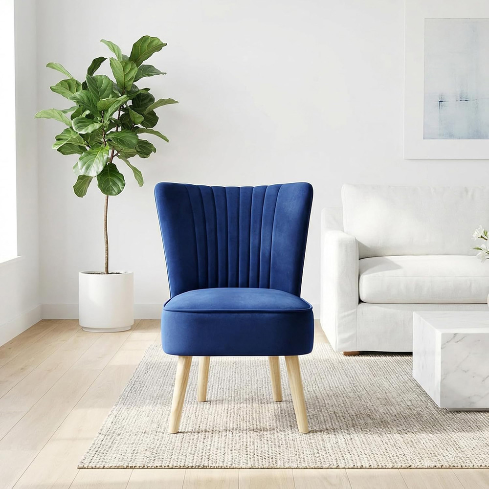 Alivio Blue Velvet Upholstered Modern Accent Chair Image 3