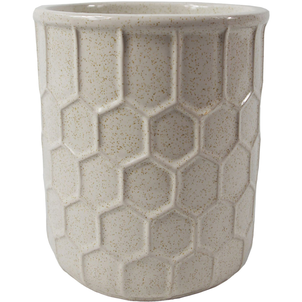 Leaf White Honeycomb Speckled Ceramic Planter Image 1