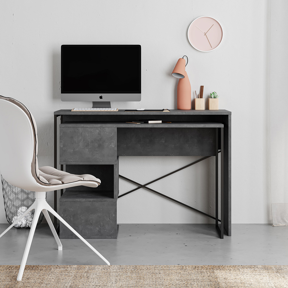 Decortie Badau 3 Shelf Modern Multipurpose Computer Desk Retro Grey Image 4
