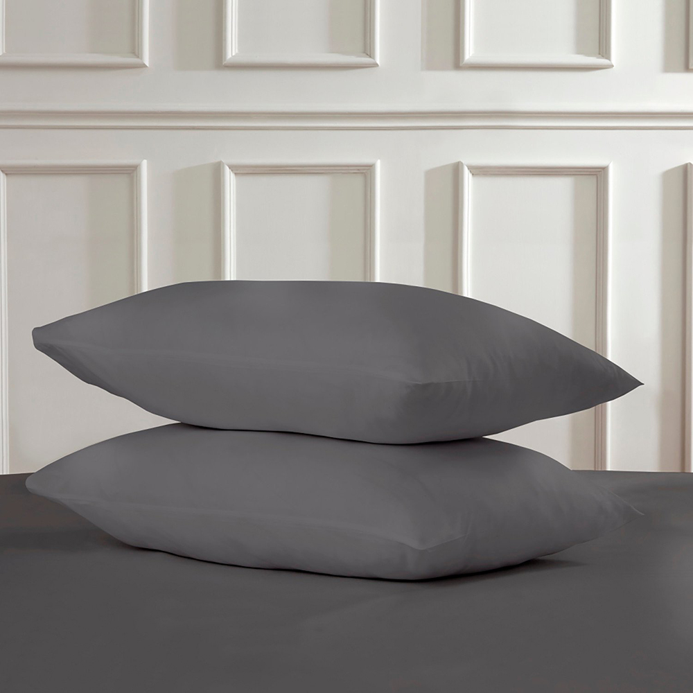 180 Thread Count Cotton Housewife Pillowcases - Charcoal Image 2