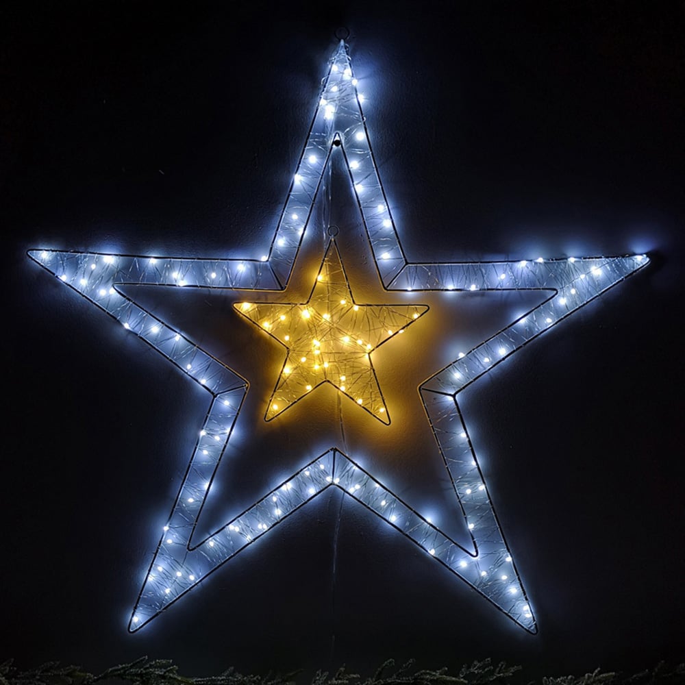 Samuel Alexander Warm and Cool White Double Star LED Christmas Decoration 80cm Image 1