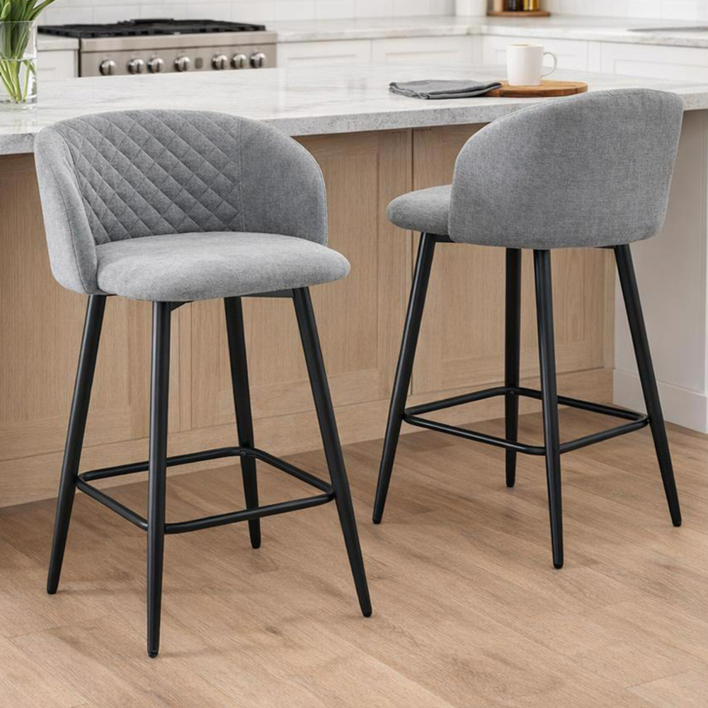 FWStyle Amara Set of 2 Grey Linen Upholstered Swivel Bar Dining Chair Image 1