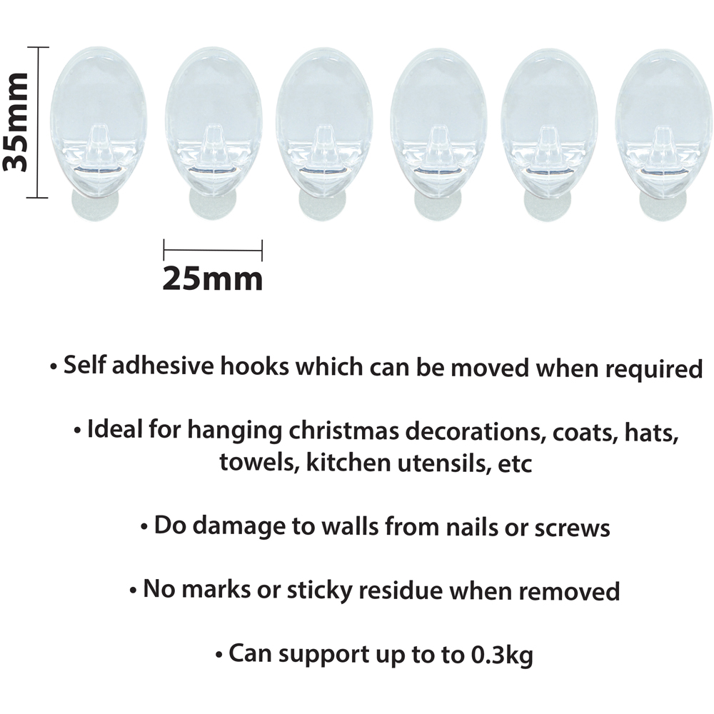 St Helens Small Oval Shape Reusable Plastic Self Adhesive Hook 6 Pack Image 5