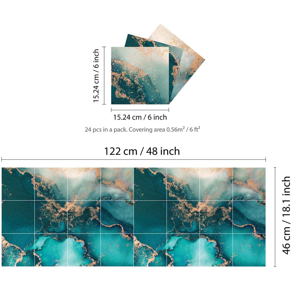 Walplus Marble Stone Mediterranean Ocean Blue Tile Sticker 24 Pack Image 6