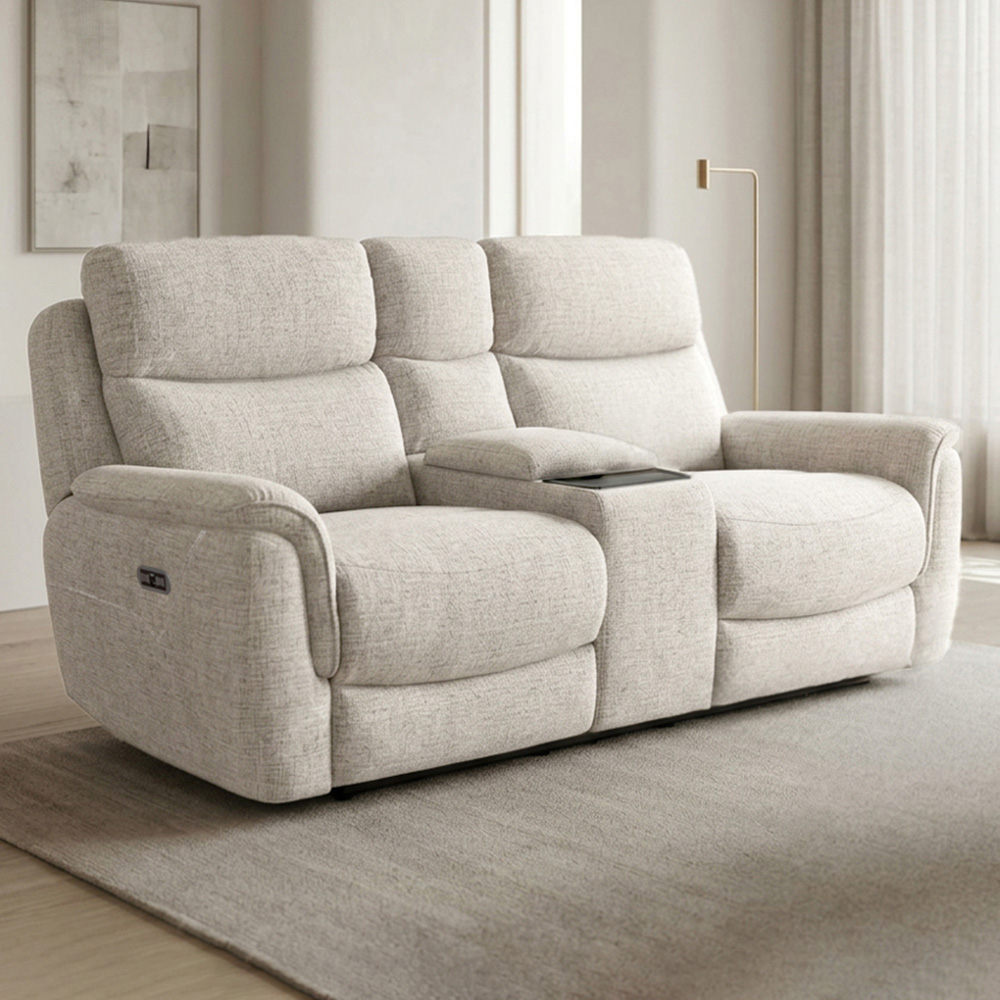 Long Island 2 Seater Beige Recliner Sofa with Console Image 1