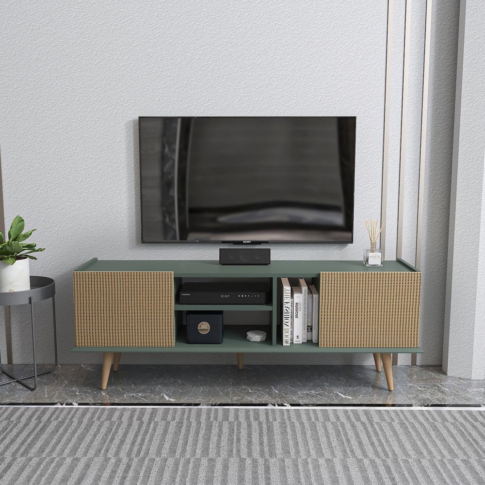 Decorotika Ecuador 2 Door 3 Shelf Silva and Rattan TV Unit Image 7