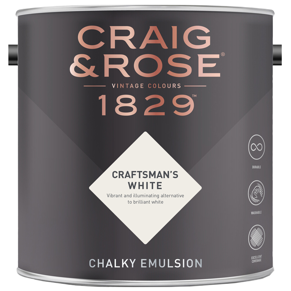 Craig & Rose Walls and Ceilings Craftsmans White Chalky Matt Emulsion Paint 2.5L Image 2