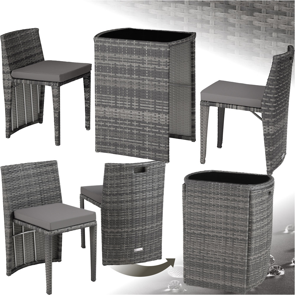 tectake Hamburg 2 Seater Rattan Garden Bistro Set Grey Image 2