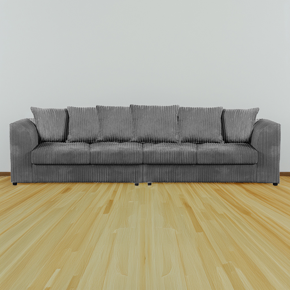 Luxor 4 Seater Grey Jumbo Cord Scatter Back Sofa Image 1