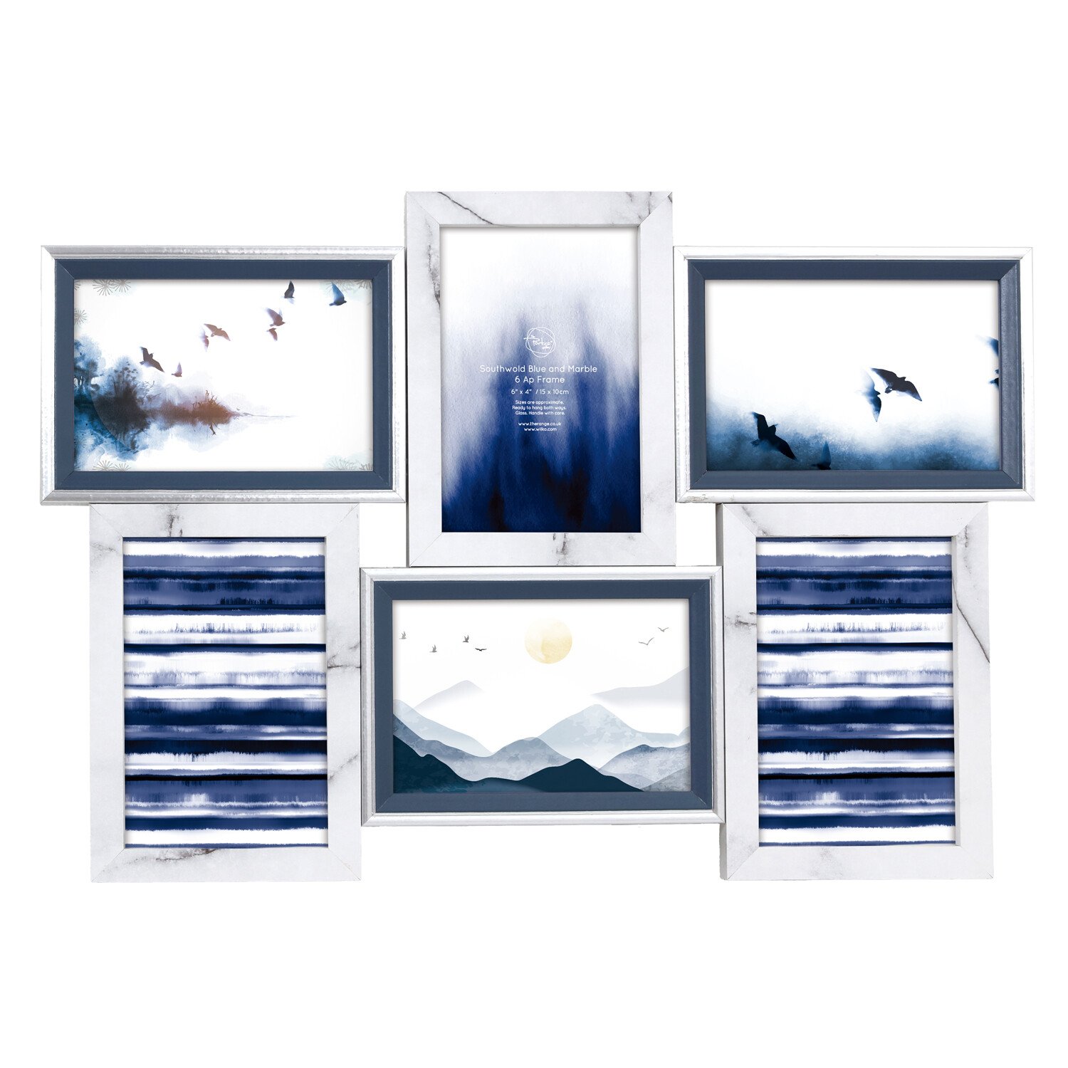 Southwold Blue and Marble 6 Aperture Frame - Blue and White Image 1