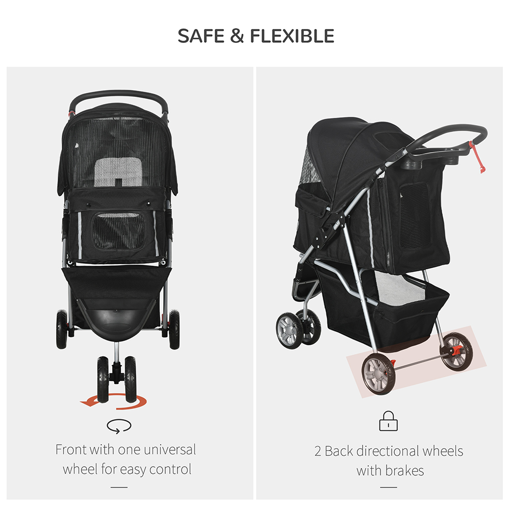 PawHut 3 Wheel Pet Stroller Black Image 5