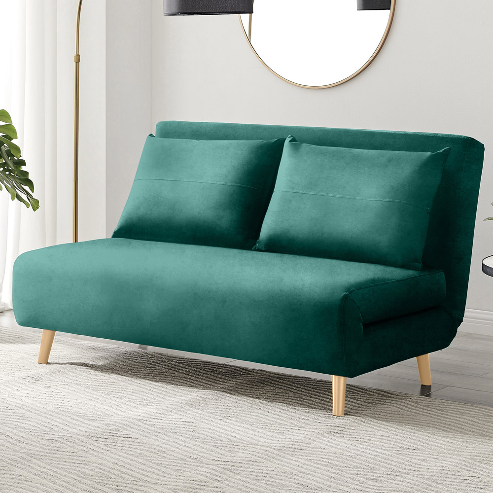 Furniturebox Billie 2 Seater Green Velvet Sofa Bed Image 1