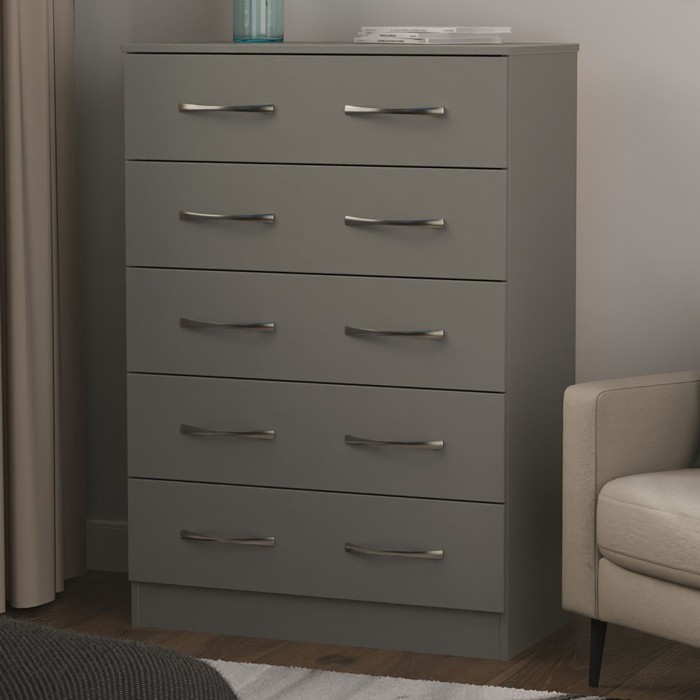 Crowndale Avon 5 Drawer Dusk Grey Chest of Drawers Ready Assembled Image 1