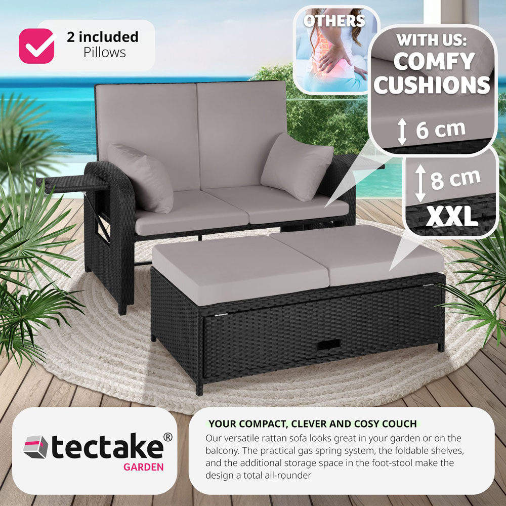 tectake Crete 2 Seater Black and Grey Reclining Garden Sofa Image 7