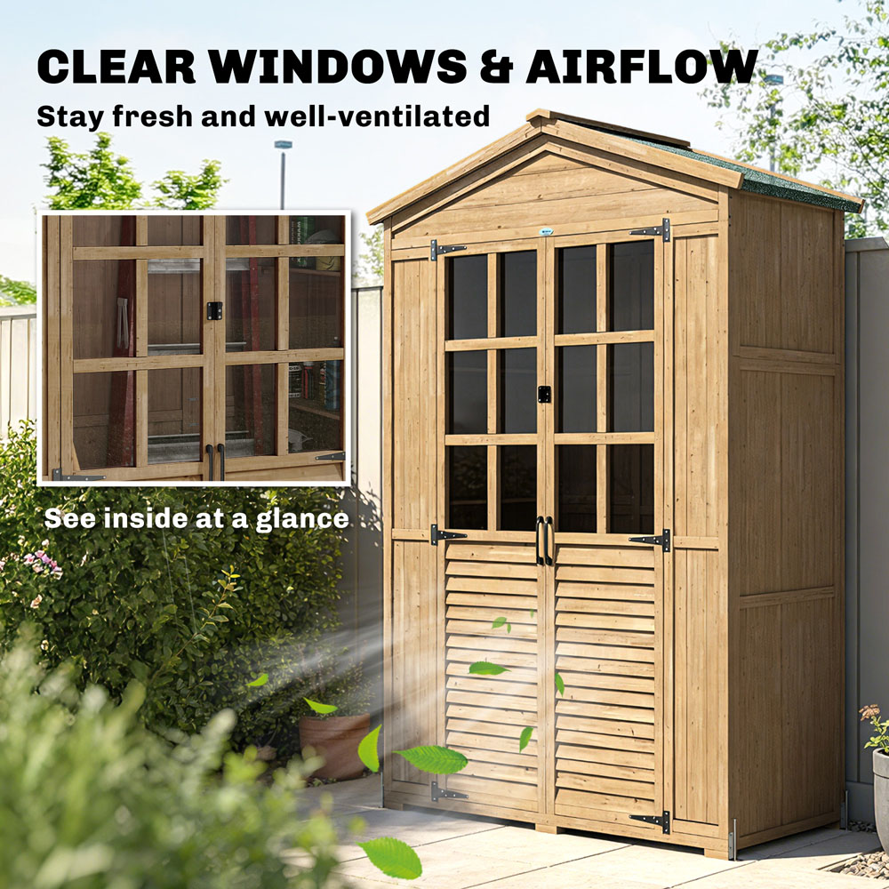 Outsunny 4 x 2ft 3 Shelf Light Brown Apex Garden Storage Shed Image 3