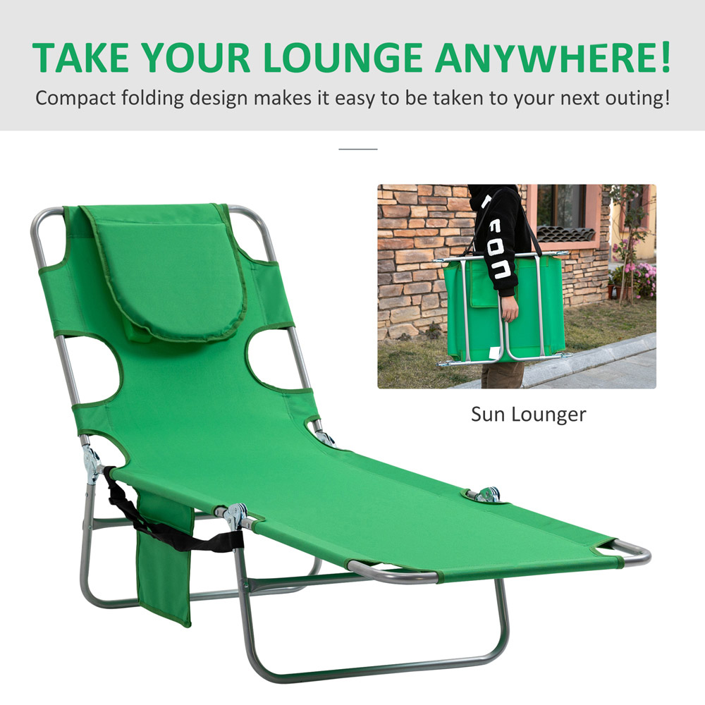 Outsunny Green 5 Level Adjustable Folding Sun Lounger with Reading Hole Image 5