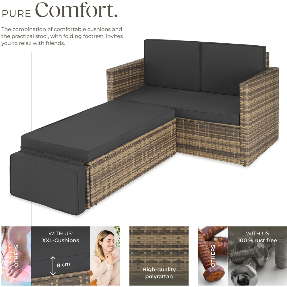 tectake Corfu 2 Seater Nature Garden Sofa with Sun Lounger Image 3