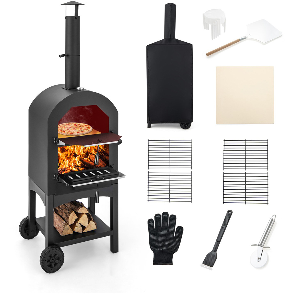 Costway Single Drawer Portable Pizza Oven with Built-in Thermometer and Ash Collector Image 3