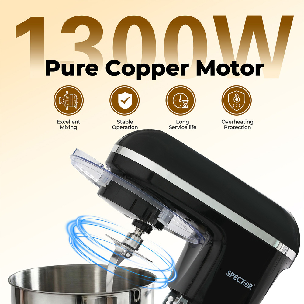 Spector MIX1001-8L-UK Stainless Steel Mixing Bowl Electric Food Stand Mixer 8L 1300W Image 4