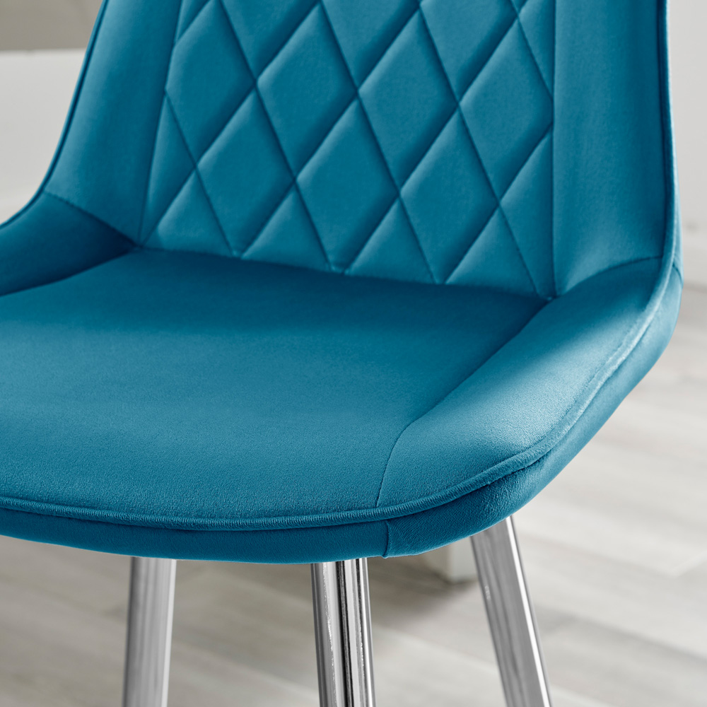 Furniturebox Set of 2 Blue and Silver Velvet Bar Chairs Image 2