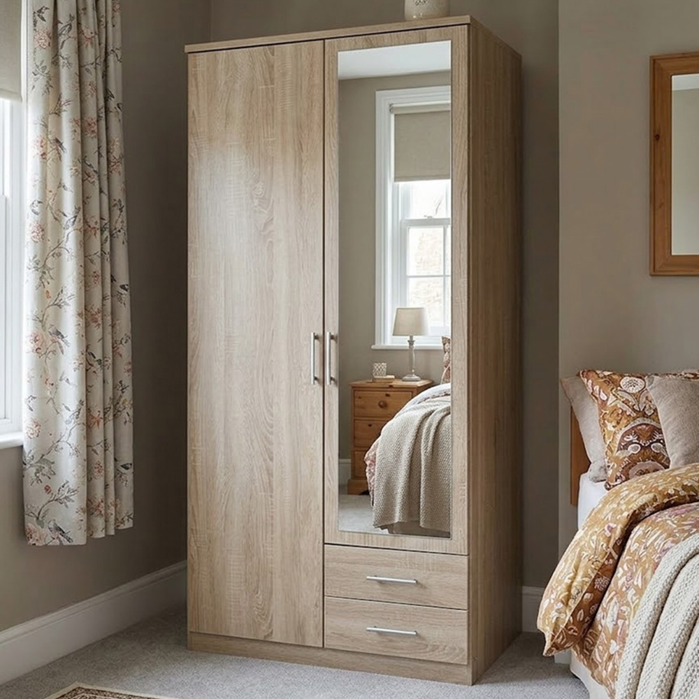TJ'S Gerven 2 Door 2 Drawer Oak Wardrobe Image 1
