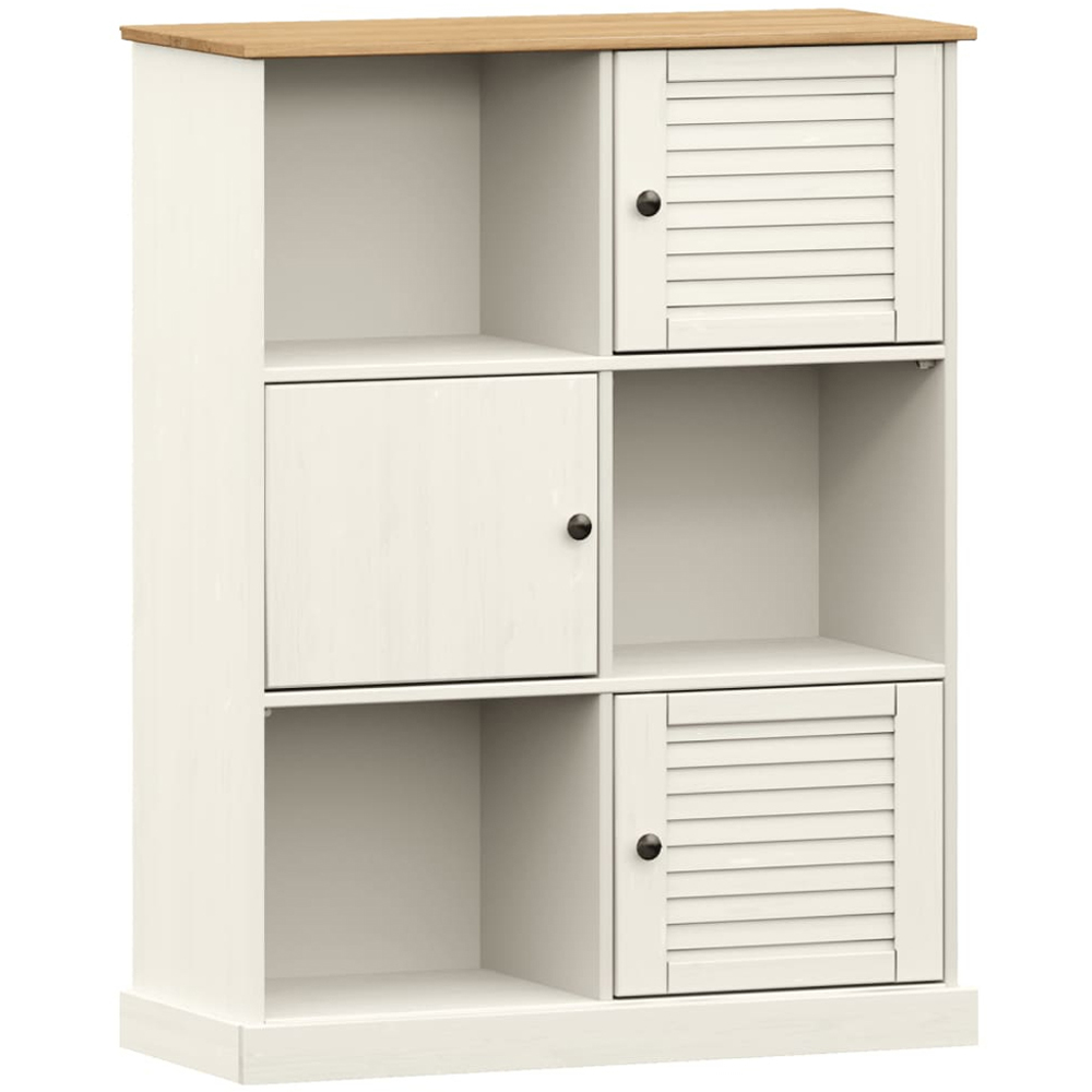 vidaXL 3 Door 3 Shelf White Pine Wood Bookcase Image 2