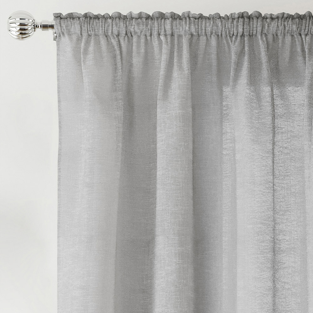 Tyrone Textiles Rhodes Silver Linen Look Rod Pocket Voile Panel Curtains 140 x 122cm Image 2