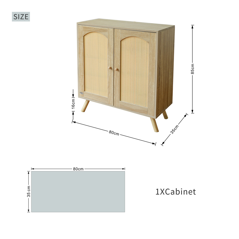 Abrihome 2 Door Natural Wooden Rattan Sideboard Image 9