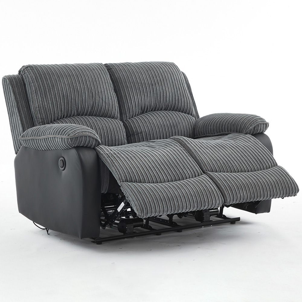 Furniture One 2 Seater Grey Sectional Corduroy Electric Recliner Sofa Image 2
