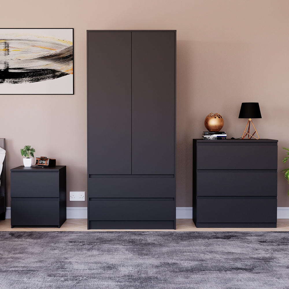 Vida Designs Denver Black 3 Piece Bedroom Furniture Set Image 1