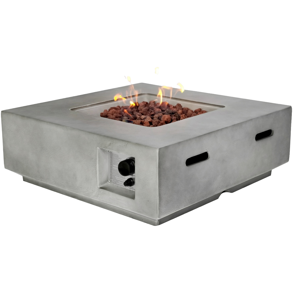 Oseasons Trinidad 8 Seater Dove Grey and White Cushion Deluxe Rattan GRC Firepit Modular Sofa Set Image 3