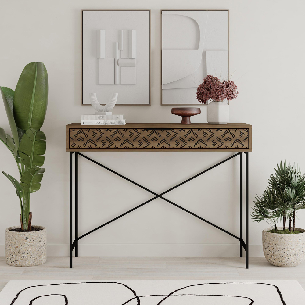 Decortie Heaton Single Drawer Dark Oak Effect Console Table Image 3