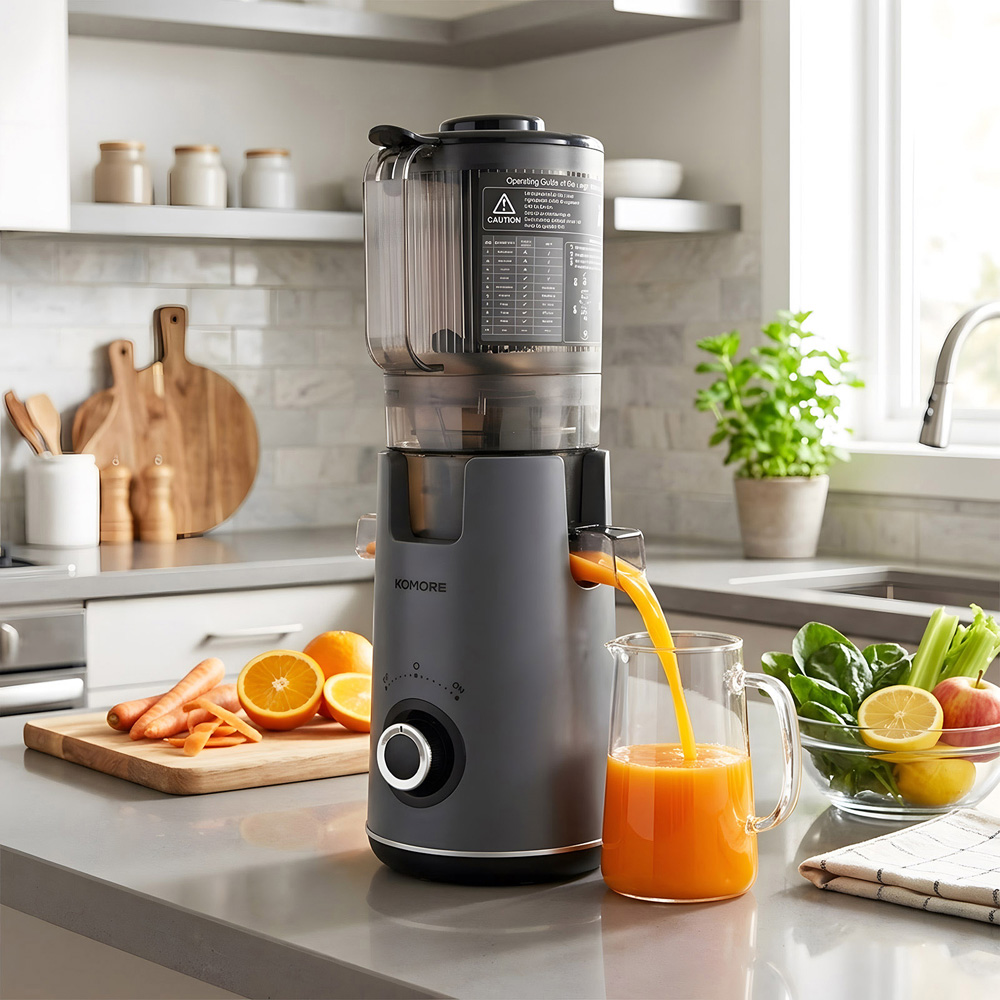 Komore EK090048 Grey Slow Masticating Cold Press Juicer with 130mm Chute 300W Image 7