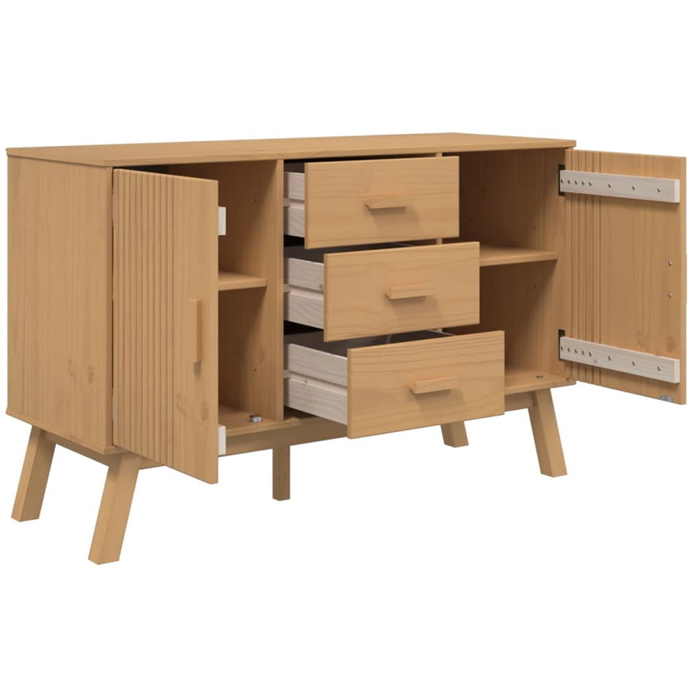 vidaXL Olden 2 Door 3 Drawer Brown Solid Pine Wood Sideboard Image 4