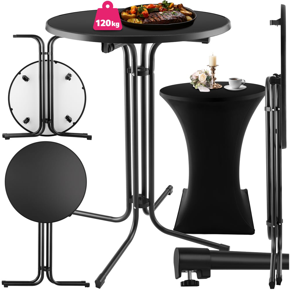 tectake Black Folding Bar Table Cover 90 x 110cm Image 2