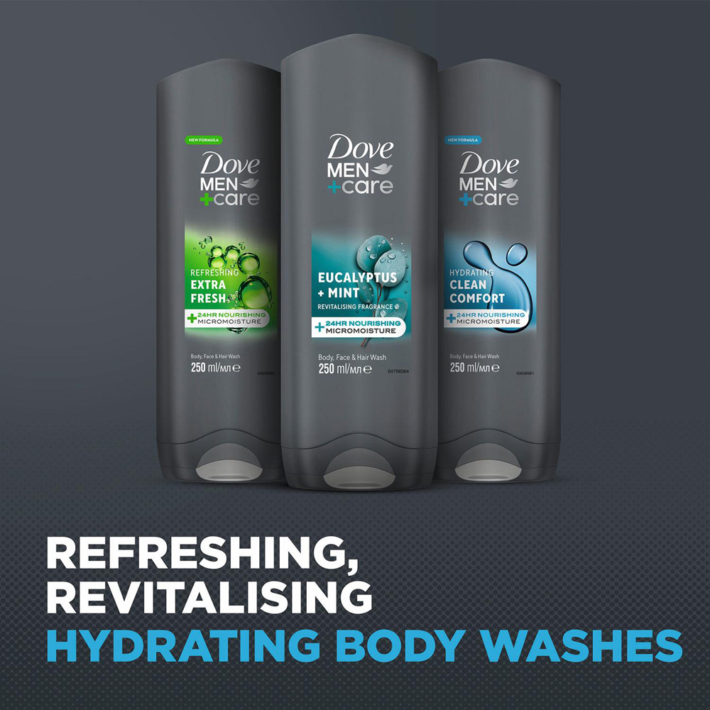 Dove Men+Care Recharge Comfort Extra Fresh Eucalyptus Mint Scent Bodywash Trio Gift Set 250ml 2 Pack Image 7