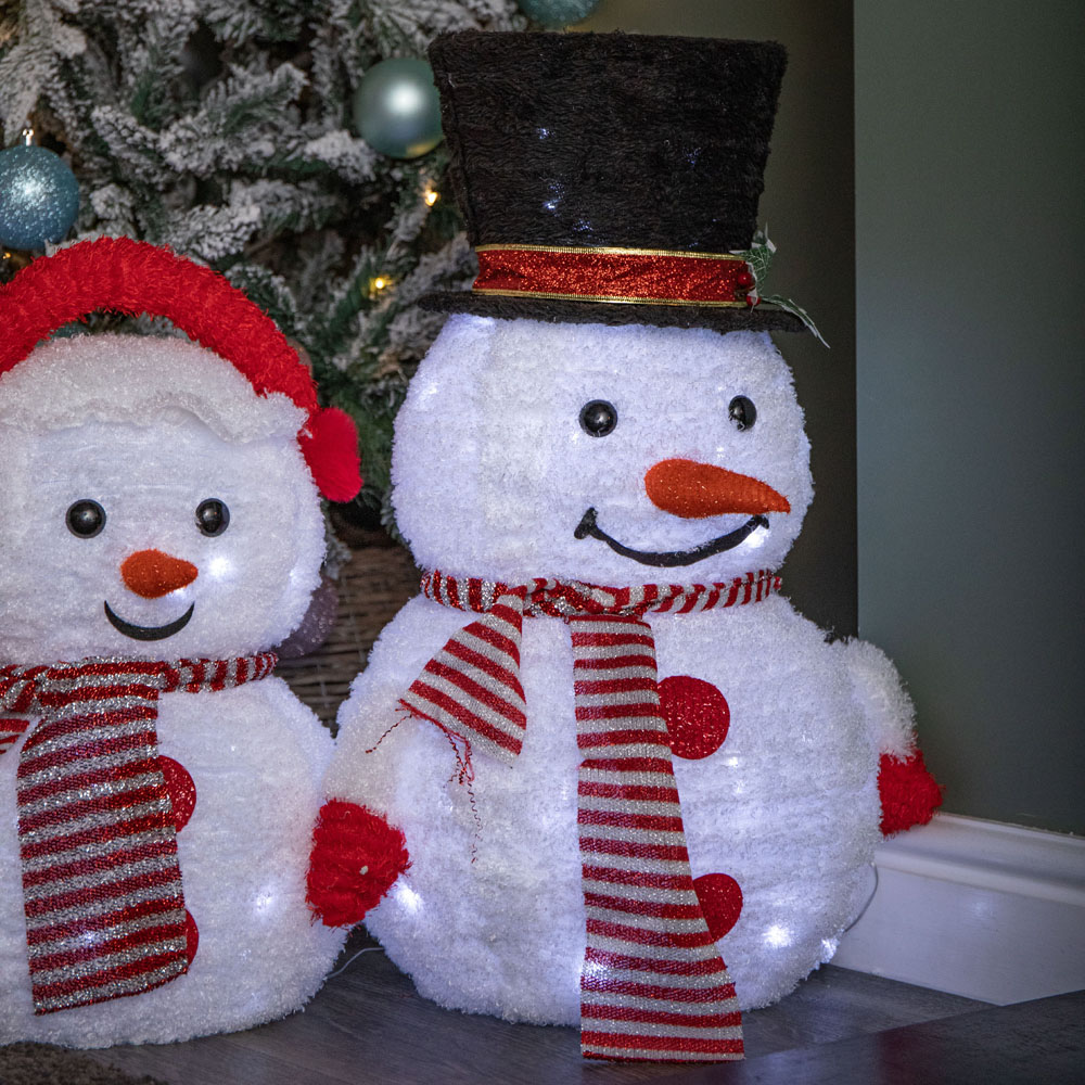 Samuel Alexander 130 White LED Light Up Foldable Cloth Snowman Christmas Decoration 3 Pack Image 3