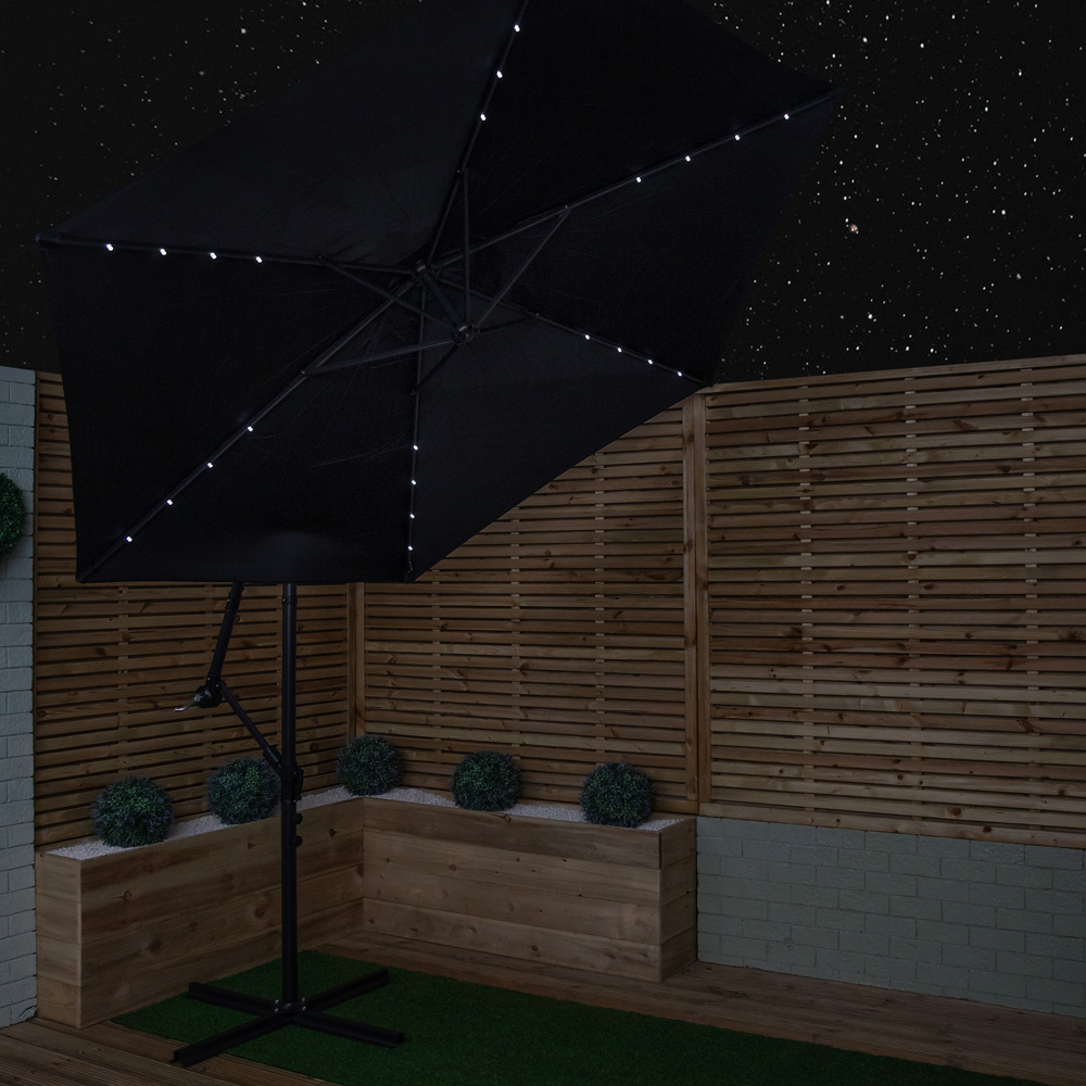 Samuel Alexander Black Solar LED Cantilever Banana Parasol with Crank Handle 3m Image 9