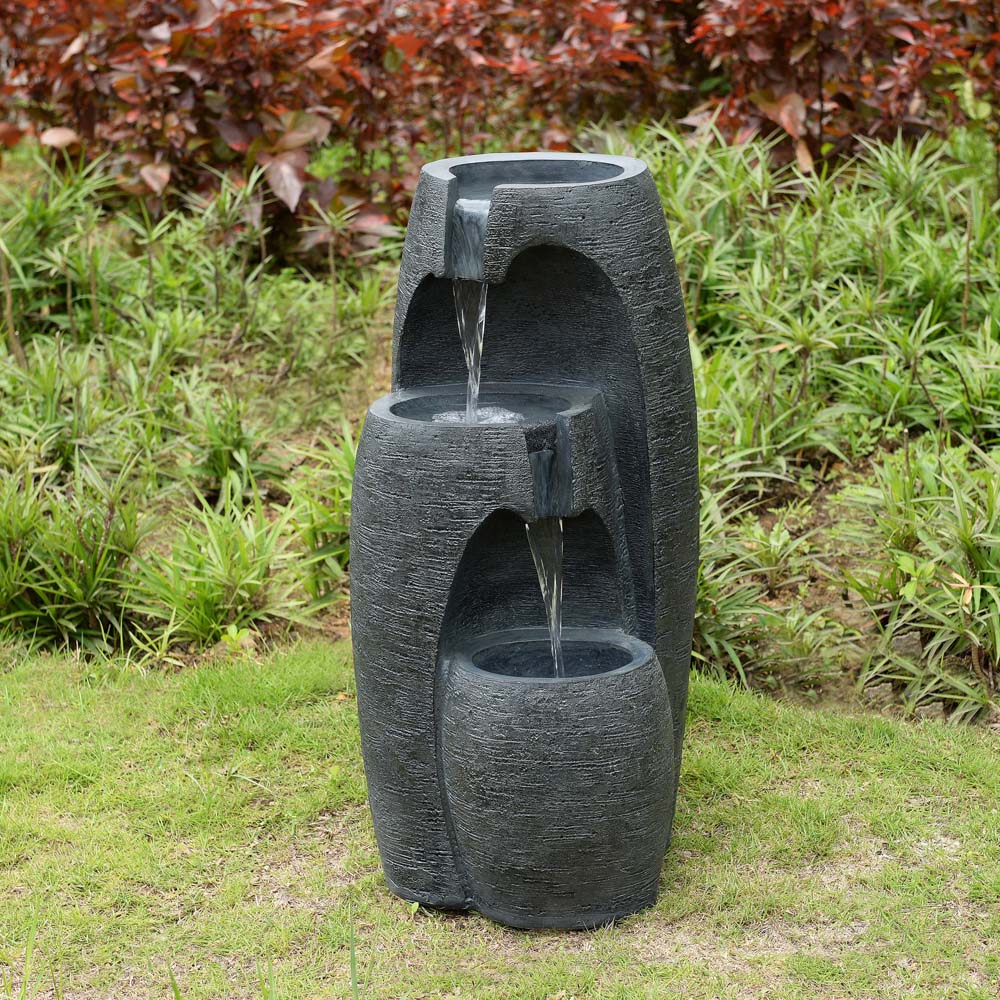 Teamson Home Black Modern 3-Tier Cascading Urn Outdoor Fountain 28 inch Image 2