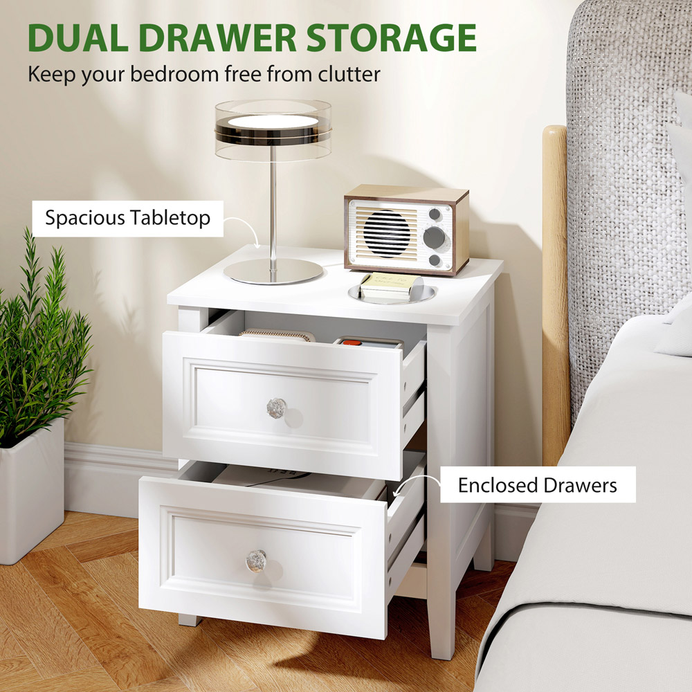 HOMCOM 2 Drawer White Nightstand Image 6