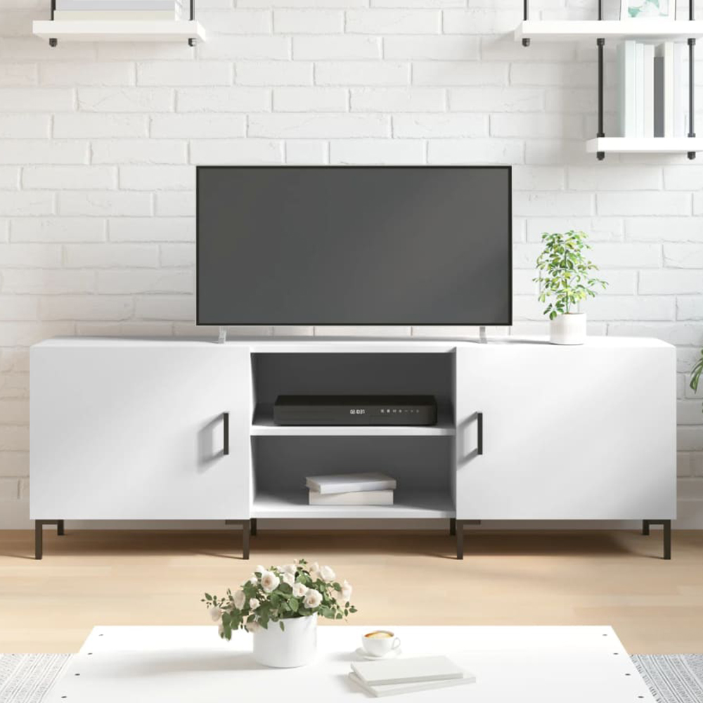 vidaXL 2 Door 2 Shelf White TV Cabinet Image 1
