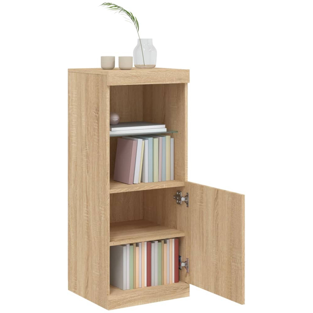 vidaXL Single Door 2 Shelf Sonoma Oak Narrow Sideboard with LED Lights Image 4
