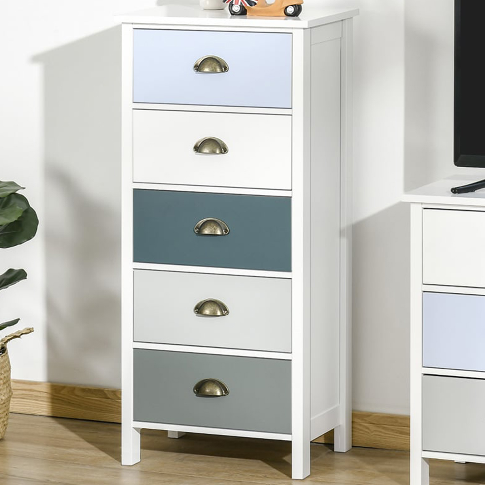 Portland Slim 5 Drawer Multicolour Chest of Drawers Image 1