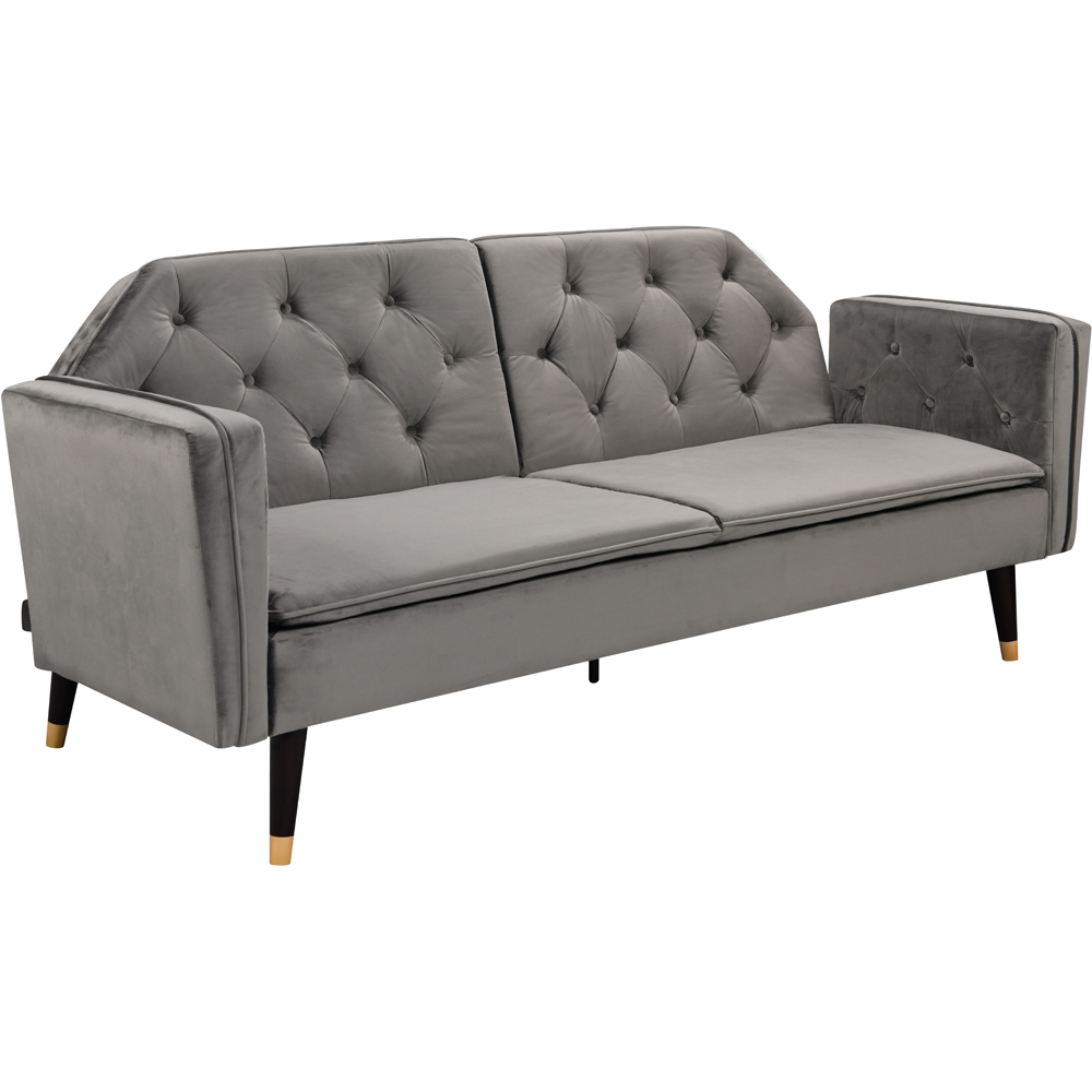 Comfy Living 3 Seater Grey and Gold Plush Velvet Tufted Sofa Bed Image 2