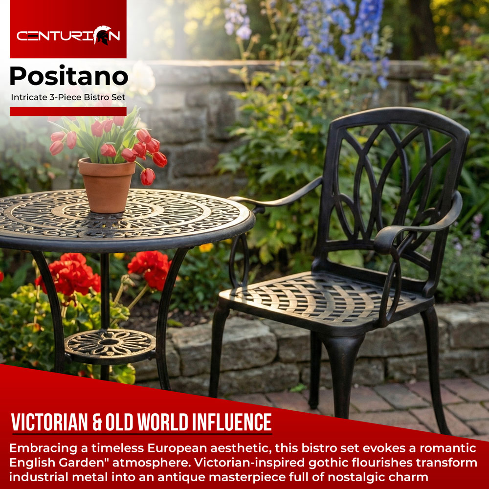 Centurion Supports Positano 2 Seater Black Aluminium Bistro Set with Table Image 3