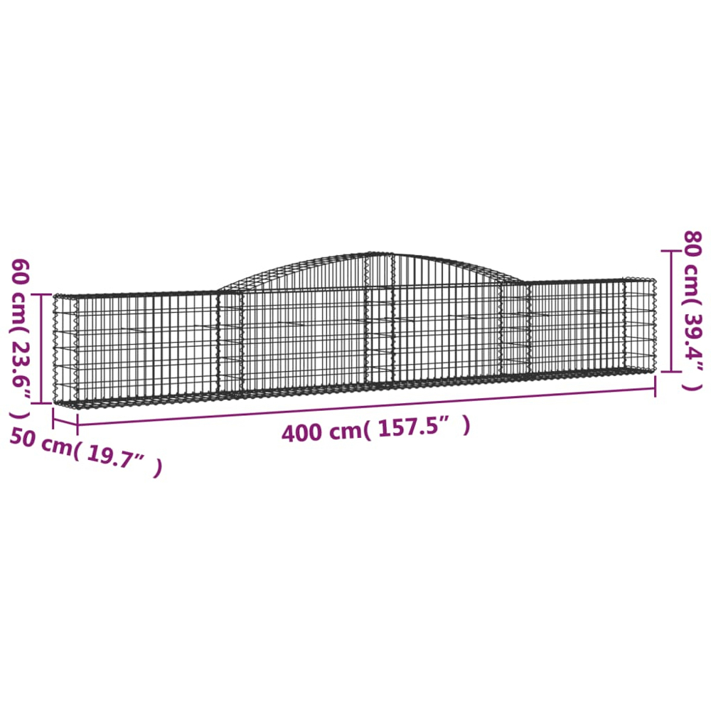 vidaXL Silver Galvanised Iron Arched Gabion Basket 400 x 50 x 60/80cm 3 Pack Image 5