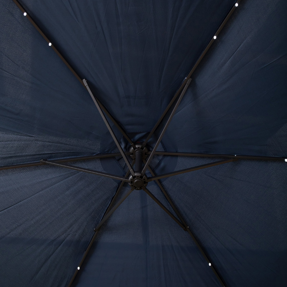 Samuel Alexander Blue Solar LED Crank Banana Hanging Parasol with Base Weights 3m Image 8